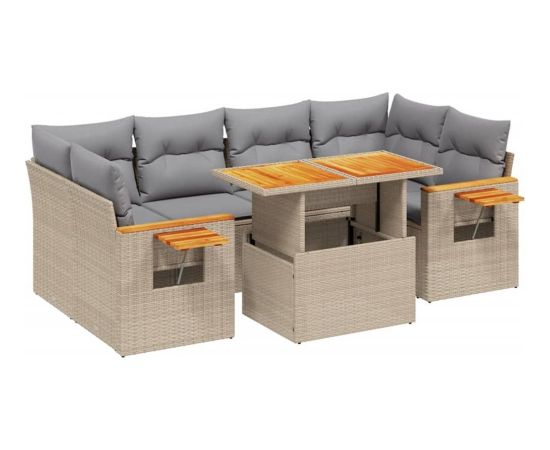 vidaXL 7-cz. zestaw wypoczynkowy do ogrodu, z poduszkami, beżowy Dārza mēbeļu komplekti