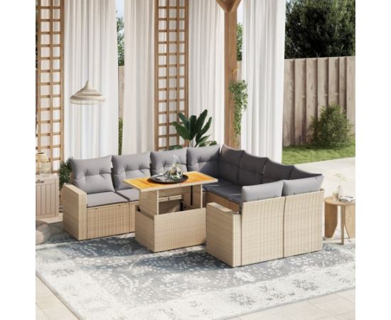 vidaXL 9-cz. zestaw mebli ogrodowych z poduszkami, beżowy, polirattan Dārza mēbeļu komplekti