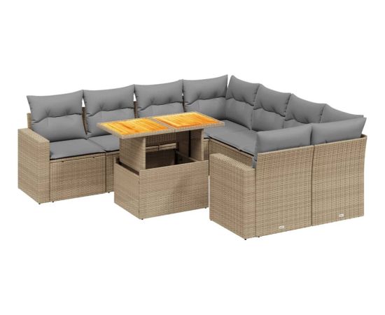 vidaXL 9-cz. zestaw mebli ogrodowych z poduszkami, beżowy, polirattan Dārza mēbeļu komplekti