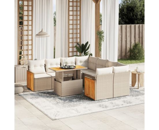 vidaXL 9-cz. zestaw mebli ogrodowych z poduszkami, beżowy, polirattan Dārza mēbeļu komplekti