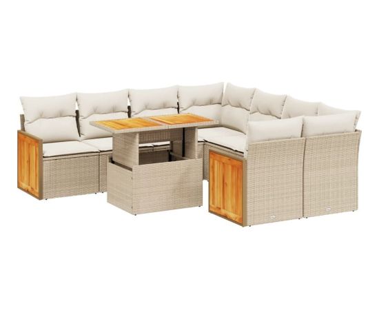 vidaXL 9-cz. zestaw mebli ogrodowych z poduszkami, beżowy, polirattan Dārza mēbeļu komplekti