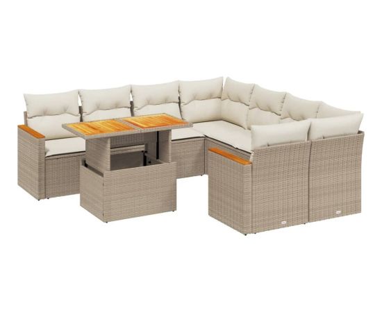 vidaXL 9-cz. zestaw mebli ogrodowych z poduszkami, beżowy, polirattan Dārza mēbeļu komplekti