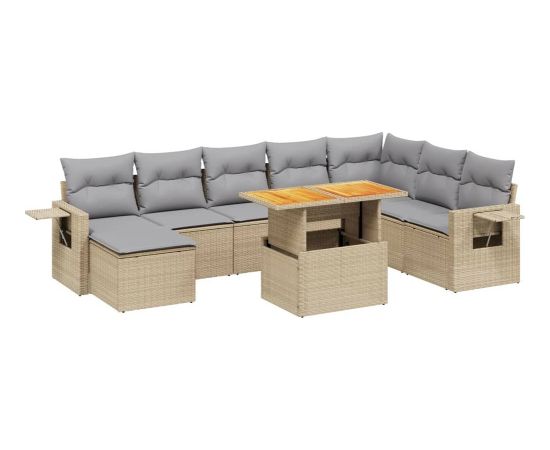 vidaXL 9-cz. zestaw mebli ogrodowych z poduszkami, beżowy, polirattan Dārza mēbeļu komplekti