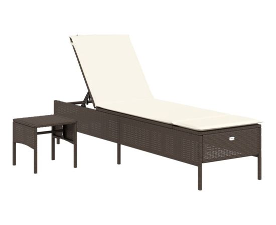 vidaXL Leżak ze stolikiem i poduszką, brązowy, polirattan Шезлонги и пляжные стулья