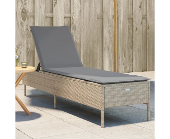 vidaXL Leżak z poduszką, beżowy, polirattan Шезлонги и пляжные стулья