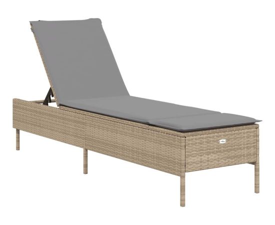 vidaXL Leżak z poduszką, beżowy, polirattan Шезлонги и пляжные стулья