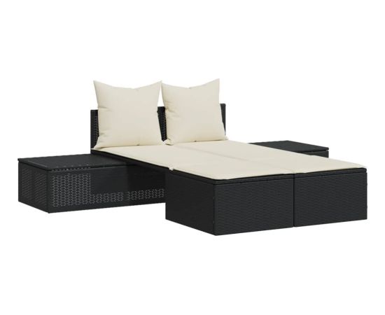 vidaXL Podwójna leżanka z poduszkami, czarna, polirattan Шезлонги и пляжные стулья