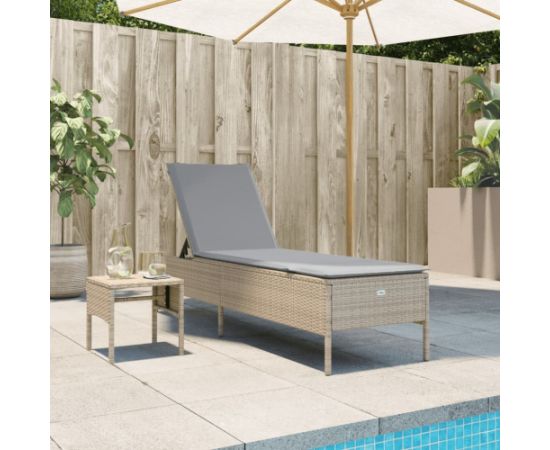 vidaXL Leżak ze stolikiem i poduszką, beżowy, polirattan Шезлонги и пляжные стулья