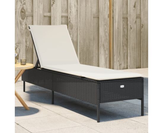 vidaXL Leżak z poduszką, czarny, polirattan Шезлонги и пляжные стулья