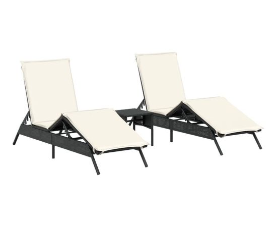 vidaXL Leżaki ze stolikiem, 2 szt., czarne, polirattan Шезлонги и пляжные стулья