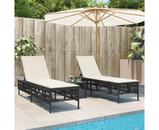 vidaXL Leżaki ze stolikiem, 2 szt., czarne, polirattan Шезлонги и пляжные стулья