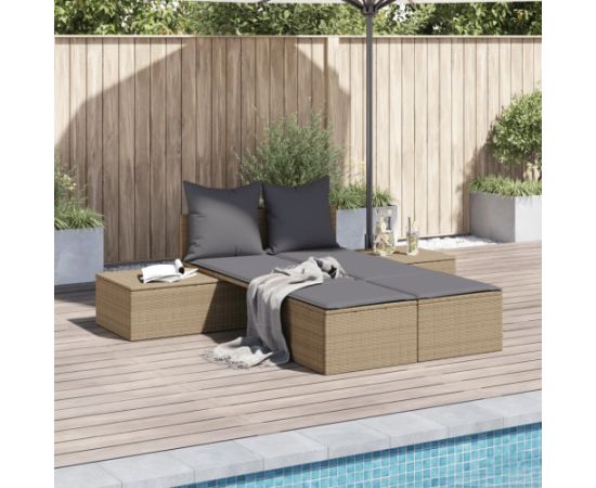 vidaXL Podwójna leżanka z poduszkami, beżowa, polirattan Шезлонги и пляжные стулья