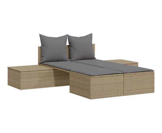 vidaXL Podwójna leżanka z poduszkami, beżowa, polirattan Шезлонги и пляжные стулья