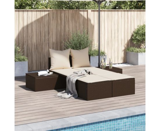 vidaXL Podwójna leżanka z poduszkami, brązowa, polirattan Шезлонги и пляжные стулья