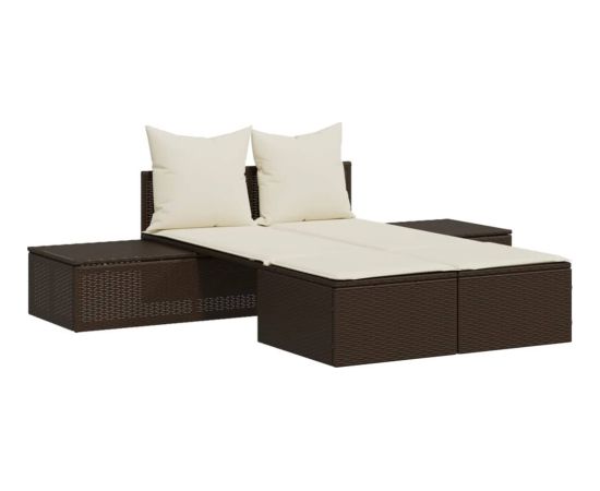 vidaXL Podwójna leżanka z poduszkami, brązowa, polirattan Шезлонги и пляжные стулья