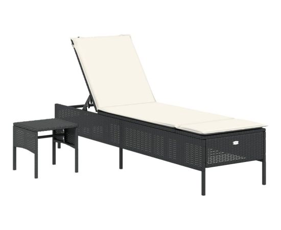vidaXL Leżak ze stolikiem i poduszką, czarny, polirattan Шезлонги и пляжные стулья