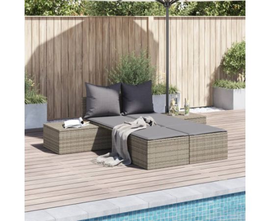 vidaXL Podwójna leżanka z poduszkami, szara, polirattan Шезлонги и пляжные стулья