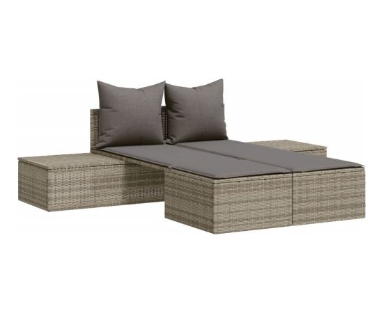 vidaXL Podwójna leżanka z poduszkami, szara, polirattan Шезлонги и пляжные стулья