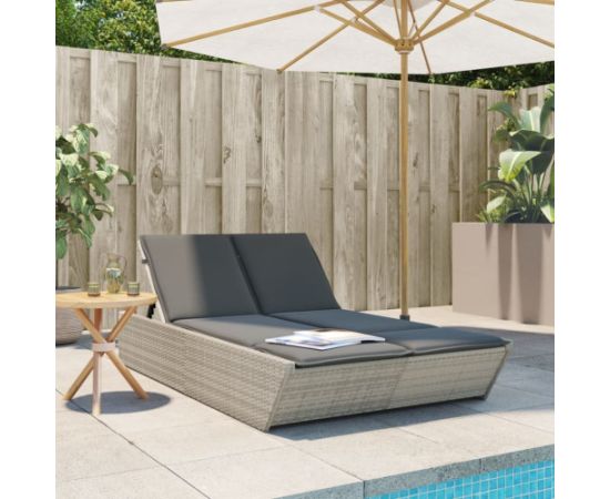 vidaXL Podwójna leżanka z poduszkami, jasnoszara, polirattan Шезлонги и пляжные стулья