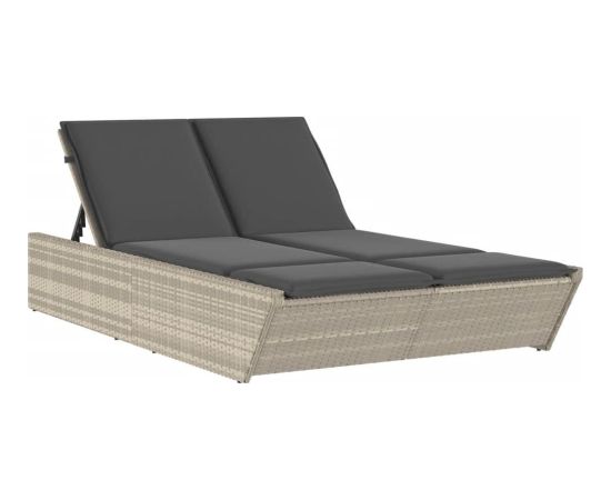 vidaXL Podwójna leżanka z poduszkami, jasnoszara, polirattan Шезлонги и пляжные стулья