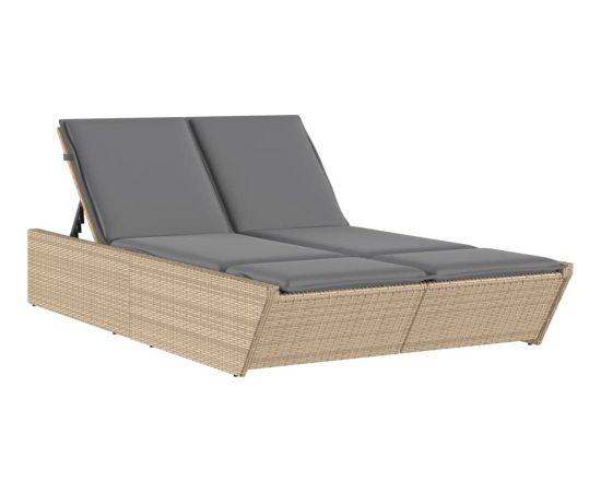 vidaXL Podwójna leżanka z poduszkami, beżowa, polirattan Шезлонги и пляжные стулья