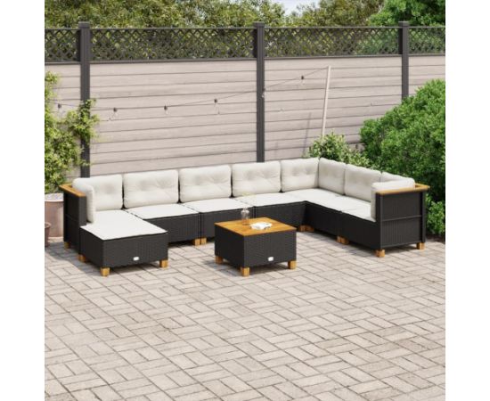 vidaXL 9-cz. zestaw wypoczynkowy do ogrodu, z poduszkami, czarny Dārza mēbeļu komplekti