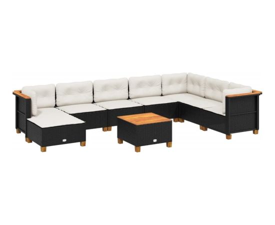 vidaXL 9-cz. zestaw wypoczynkowy do ogrodu, z poduszkami, czarny Dārza mēbeļu komplekti