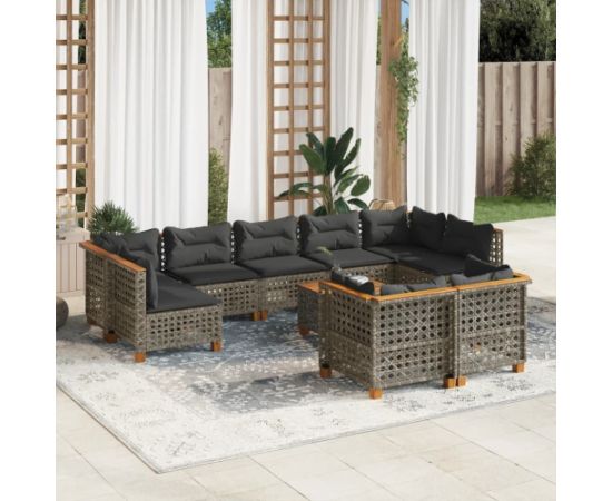 vidaXL 10-cz. zestaw wypoczynkowy do ogrodu, z poduszkami, szary Dārza mēbeļu komplekti