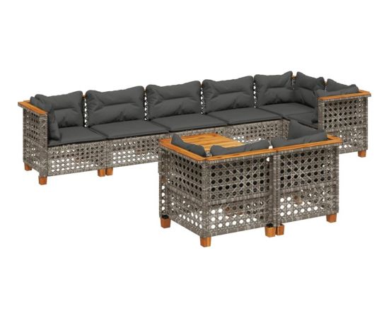 vidaXL 9-cz. zestaw mebli ogrodowych z poduszkami, szary, polirattan Dārza mēbeļu komplekti