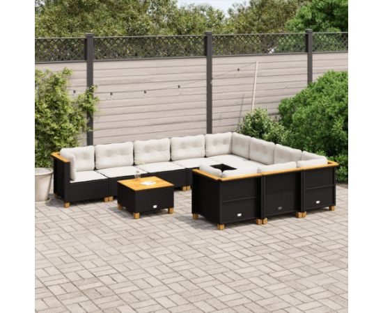 vidaXL 11-cz. zestaw wypoczynkowy do ogrodu, poduszki czarny rattan PE Dārza mēbeļu komplekti