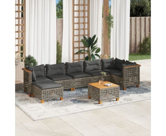 vidaXL 8-cz. zestaw mebli ogrodowych z poduszkami, szary, polirattan Dārza mēbeļu komplekti