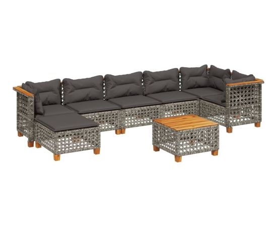 vidaXL 8-cz. zestaw mebli ogrodowych z poduszkami, szary, polirattan Dārza mēbeļu komplekti