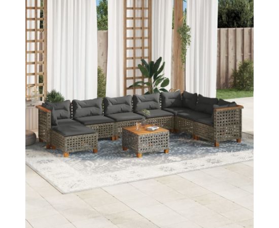 vidaXL 9-cz. zestaw mebli ogrodowych z poduszkami, szary, polirattan Dārza mēbeļu komplekti