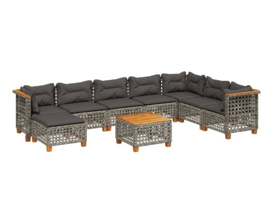 vidaXL 9-cz. zestaw mebli ogrodowych z poduszkami, szary, polirattan Dārza mēbeļu komplekti