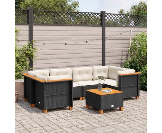 vidaXL 7-cz. zestaw wypoczynkowy do ogrodu, z poduszkami, czarny Dārza mēbeļu komplekti