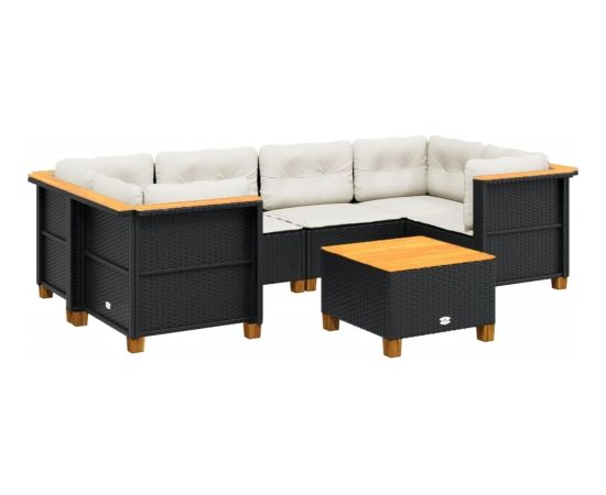 vidaXL 7-cz. zestaw wypoczynkowy do ogrodu, z poduszkami, czarny Dārza mēbeļu komplekti