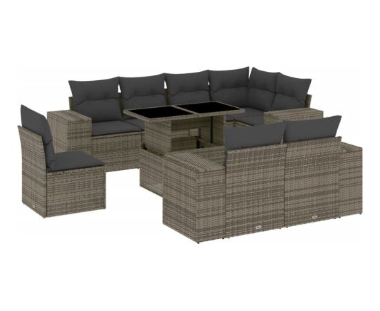 vidaXL 9-cz. zestaw mebli ogrodowych z poduszkami, szary, polirattan Dārza mēbeļu komplekti