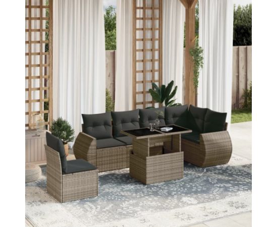 vidaXL 7-cz. zestaw wypoczynkowy do ogrodu, z poduszkami, szary Dārza mēbeļu komplekti