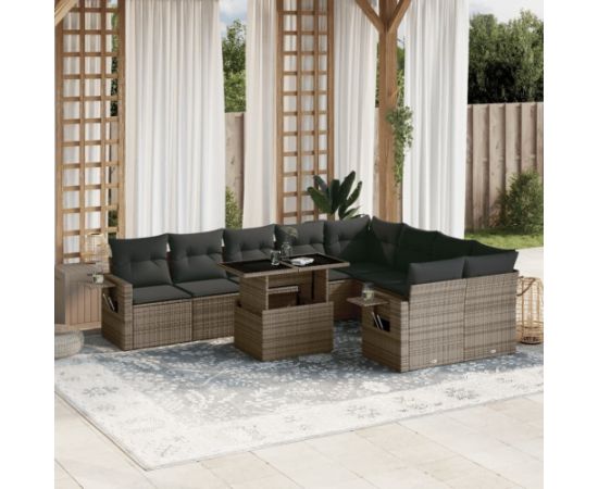 vidaXL 10-cz. zestaw wypoczynkowy do ogrodu, z poduszkami, szary Dārza mēbeļu komplekti