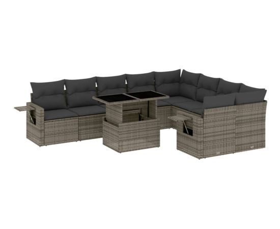 vidaXL 10-cz. zestaw wypoczynkowy do ogrodu, z poduszkami, szary Dārza mēbeļu komplekti