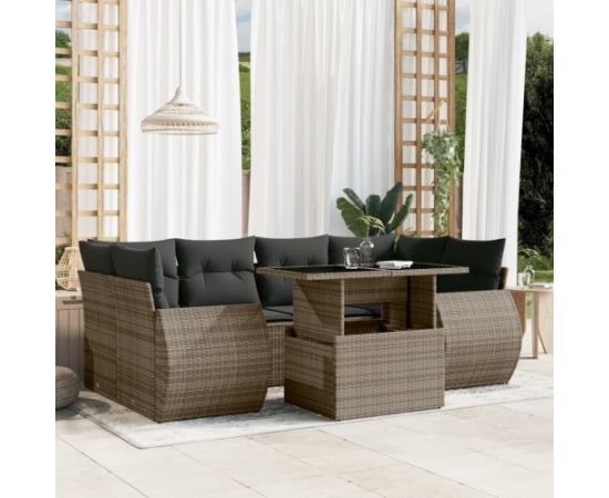 vidaXL 7-cz. zestaw wypoczynkowy do ogrodu, z poduszkami, szary Dārza mēbeļu komplekti