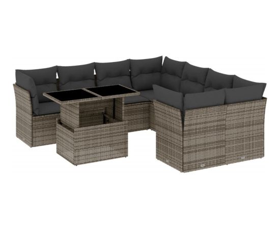 vidaXL 9-cz. zestaw mebli ogrodowych z poduszkami, szary, polirattan Dārza mēbeļu komplekti