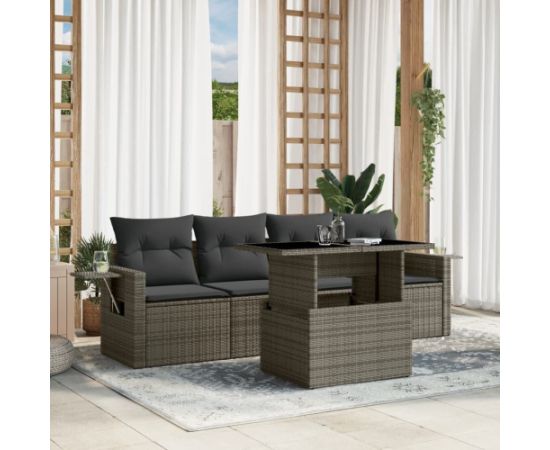 vidaXL 5-cz. zestaw wypoczynkowy do ogrodu, poduszki, szary rattan PE Dārza mēbeļu komplekti