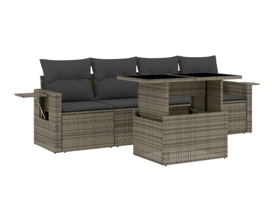 vidaXL 5-cz. zestaw wypoczynkowy do ogrodu, poduszki, szary rattan PE Dārza mēbeļu komplekti