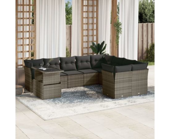 vidaXL 10-cz. zestaw wypoczynkowy do ogrodu, z poduszkami, szary Dārza mēbeļu komplekti