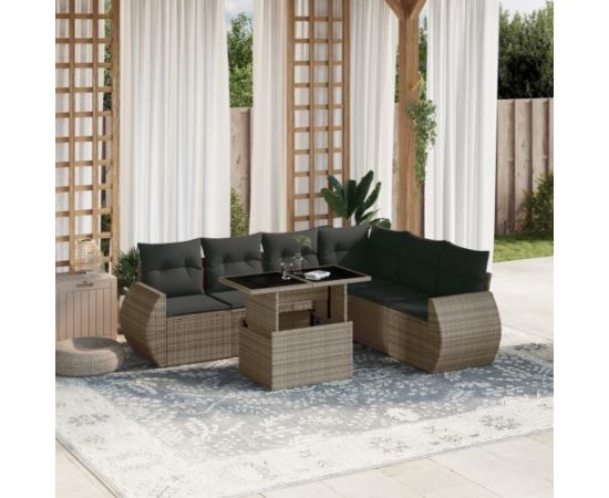 vidaXL 7-cz. zestaw wypoczynkowy do ogrodu, z poduszkami, szary Dārza mēbeļu komplekti