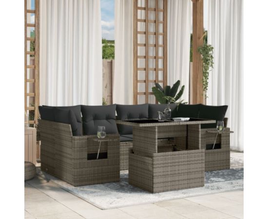 vidaXL 7-cz. zestaw wypoczynkowy do ogrodu, z poduszkami, szary Dārza mēbeļu komplekti