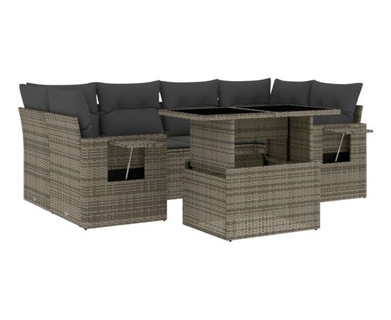 vidaXL 7-cz. zestaw wypoczynkowy do ogrodu, z poduszkami, szary Dārza mēbeļu komplekti