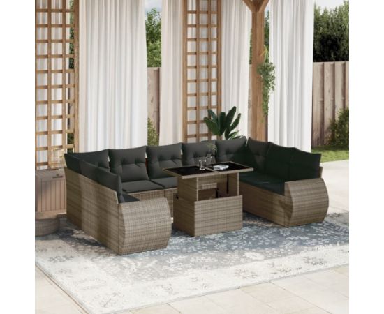 vidaXL 10-cz. zestaw wypoczynkowy do ogrodu, z poduszkami, szary Dārza mēbeļu komplekti