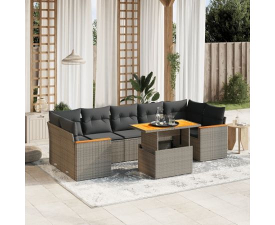 vidaXL 8-cz. zestaw mebli ogrodowych z poduszkami, szary, polirattan Dārza mēbeļu komplekti